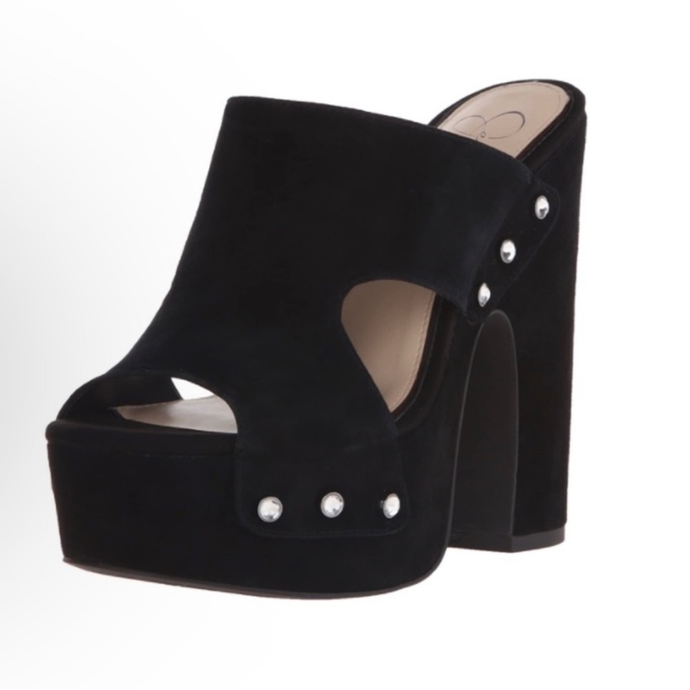 Jessica Simpson Wynne Black Lux Kid Suede Studded Platform Shoes 7.5